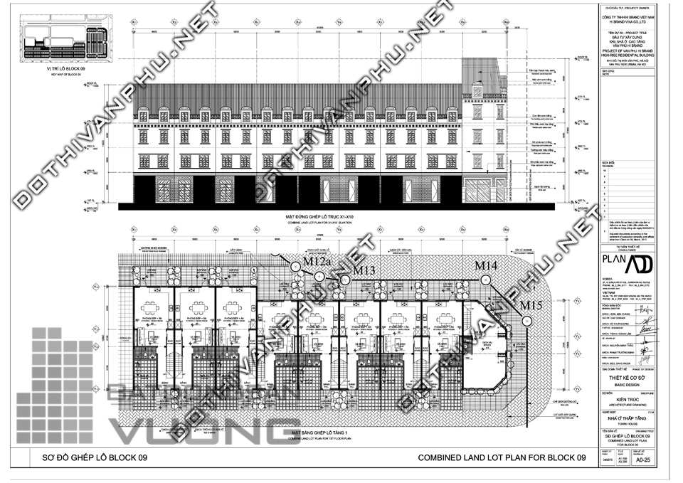 Sơ đồ ghép khối liền kề văn phú Hibrand - khu đô thị Văn Phú