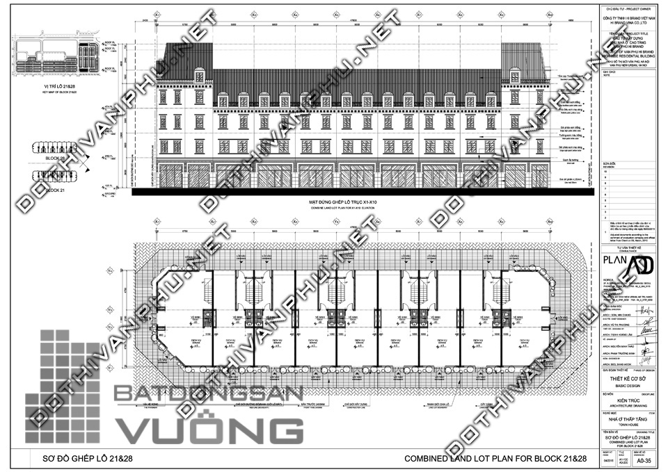 Sơ đồ ghép khối liền kề văn phú Hibrand - khu đô thị Văn Phú