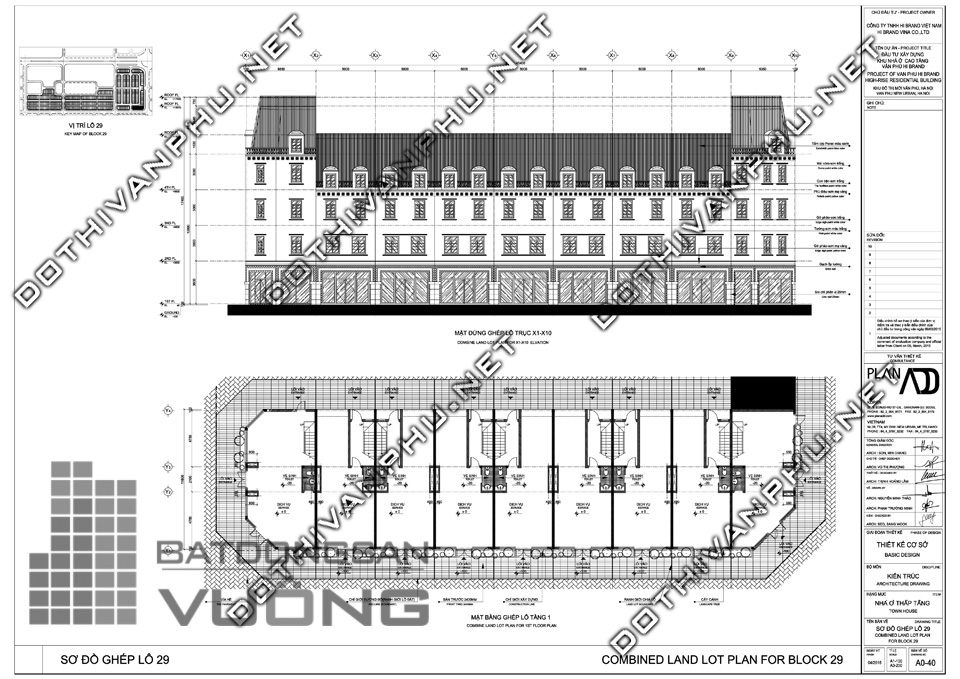 Sơ đồ ghép khối liền kề văn phú Hibrand - khu đô thị Văn Phú