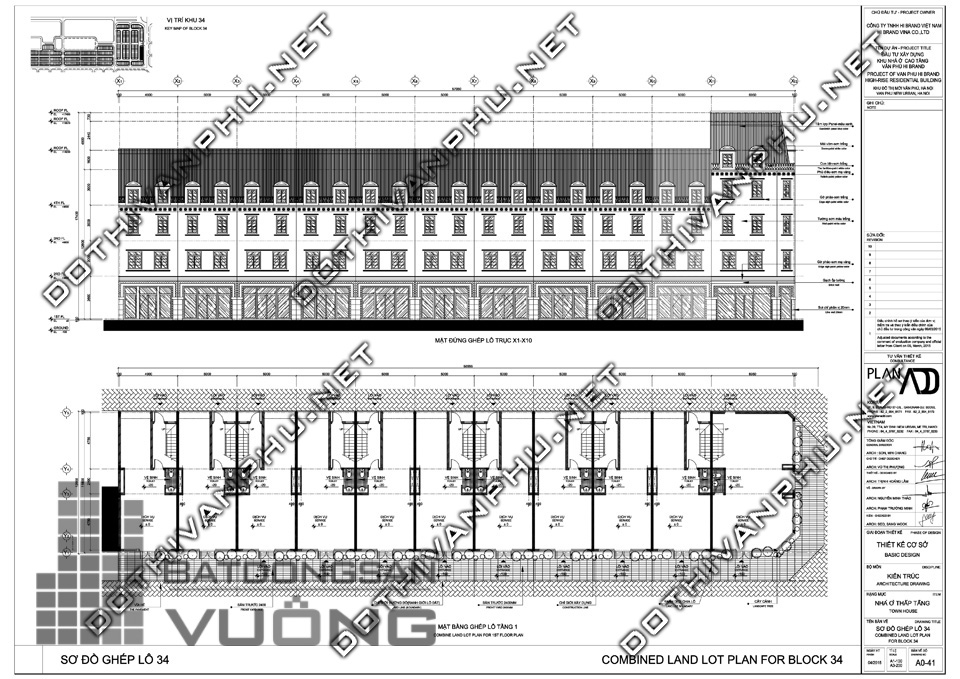 Sơ đồ ghép khối liền kề văn phú Hibrand - khu đô thị Văn Phú